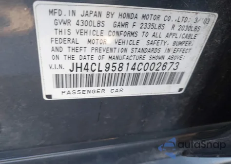 2004 Acura Tsx z USA, uszkodzony, nr VIN JH4CL95814C002673